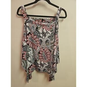 Cold Shoulder Blouse Kimono Sleeves SZ L | ECI New York Pink Gray White Paisley